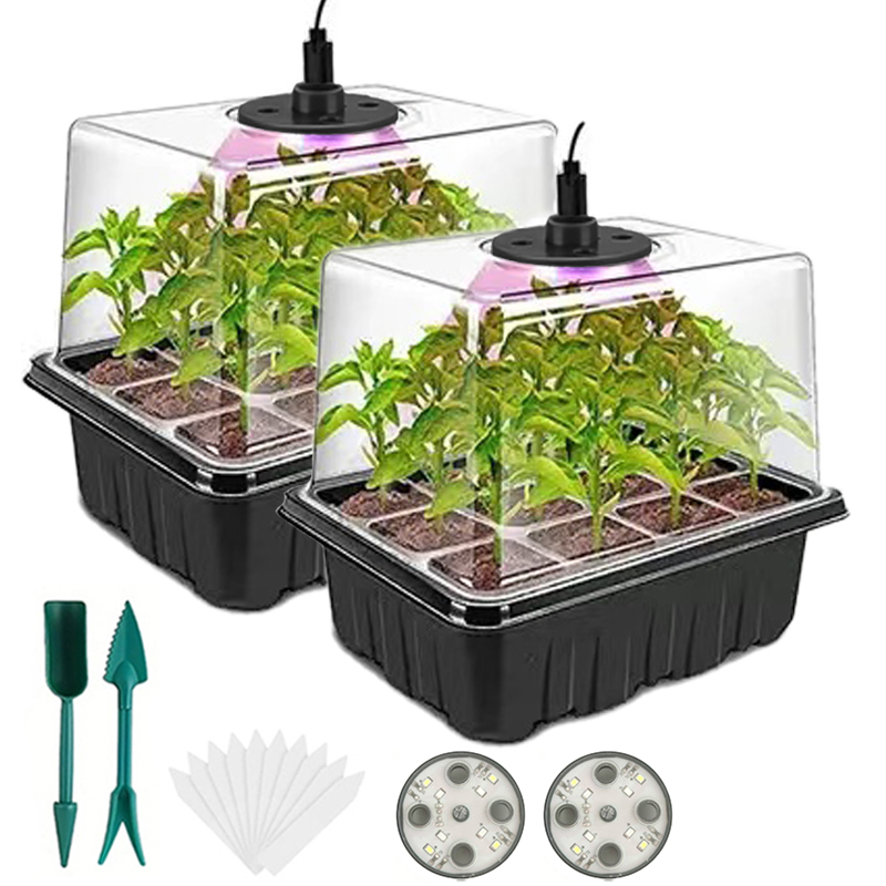 Humidity Dome Kit - Anzuchtschale mit Wachstumslichtern, verstellbarer Feuchtigkeitskuppel, 2er-Pack
